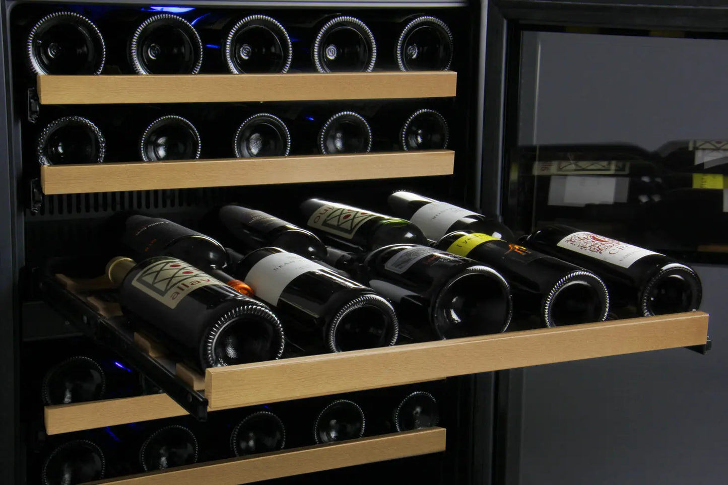 Allavino FlexCount Series 112 Bottle Dual Zone Built-in Side-by-Side Wine Refrigerators with Black Doors