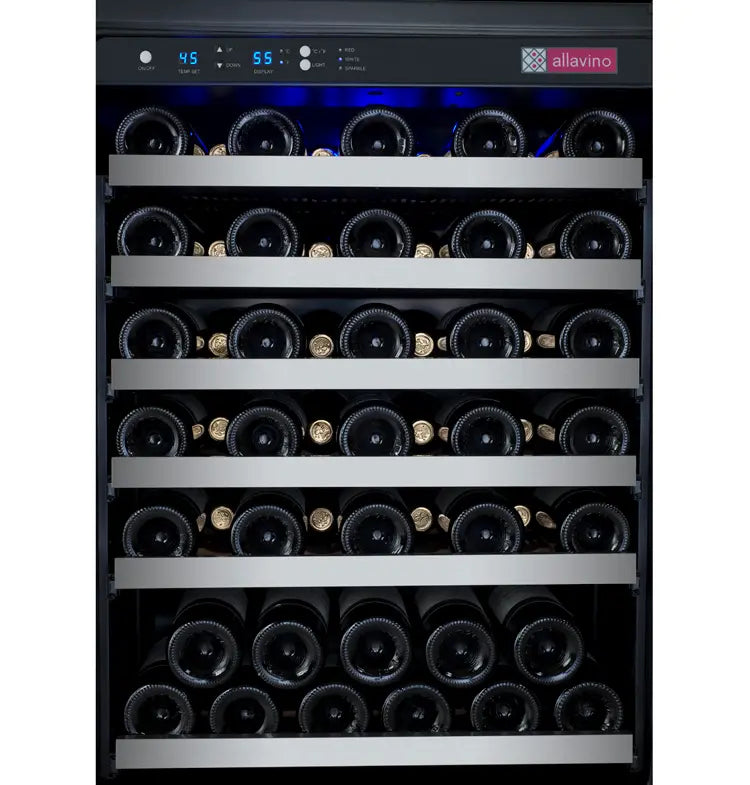 Allavino FlexCount Series 112 Bottle Dual Zone Built-in Side-by-Side Wine Refrigerators with Stainless Steel Doors