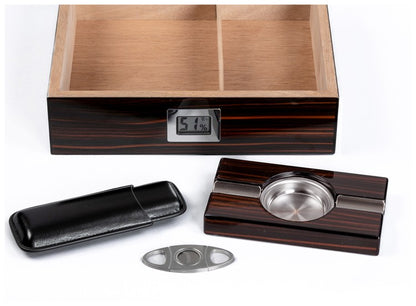 Prestige Import Group 75 Ct. Cherry Ebony Lacquer Gift Set w/ External Digital Hygrometer