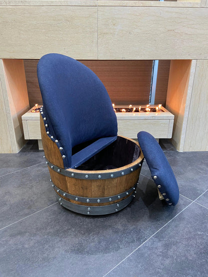 Dark Navy Blue Wine Barrel Poker Set with Removable Dining Top - Game Table & Barrel Chair - Wine Barrel Table for Dining and Poker