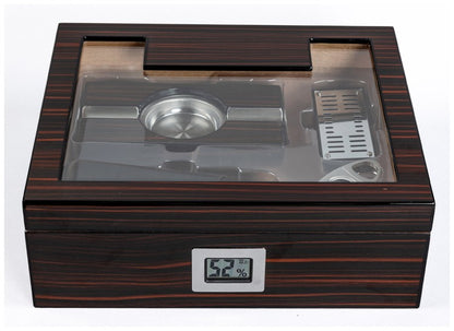 Prestige Import Group 75 Ct. Cherry Ebony Lacquer Gift Set w/ External Digital Hygrometer