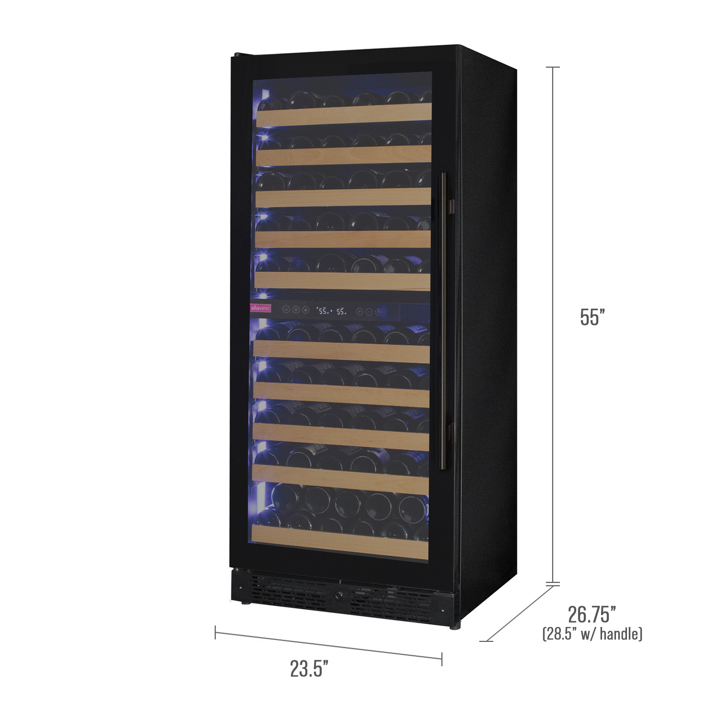 Allavino Reserva Series 119 Bottle 55" Tall Dual Zone Left Hinge Black Glass Wine Refrigerator