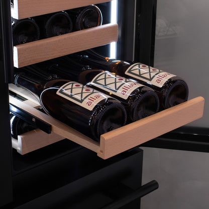 Allavino 100 Bottle Stainless Steel French Doors Dual Zone Wine Refrigerator with Two Refrigerated Drawers