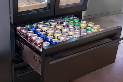 Allavino 100 Bottle Stainless Steel French Doors Dual Zone Wine Refrigerator with Two Refrigerated Drawers