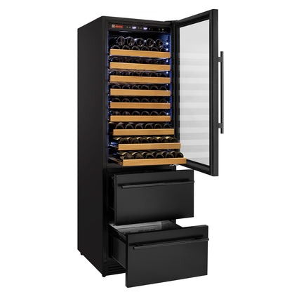 Allavino 108 Bottle Black Wine Refrigerator with Two Refrigerated Drawers