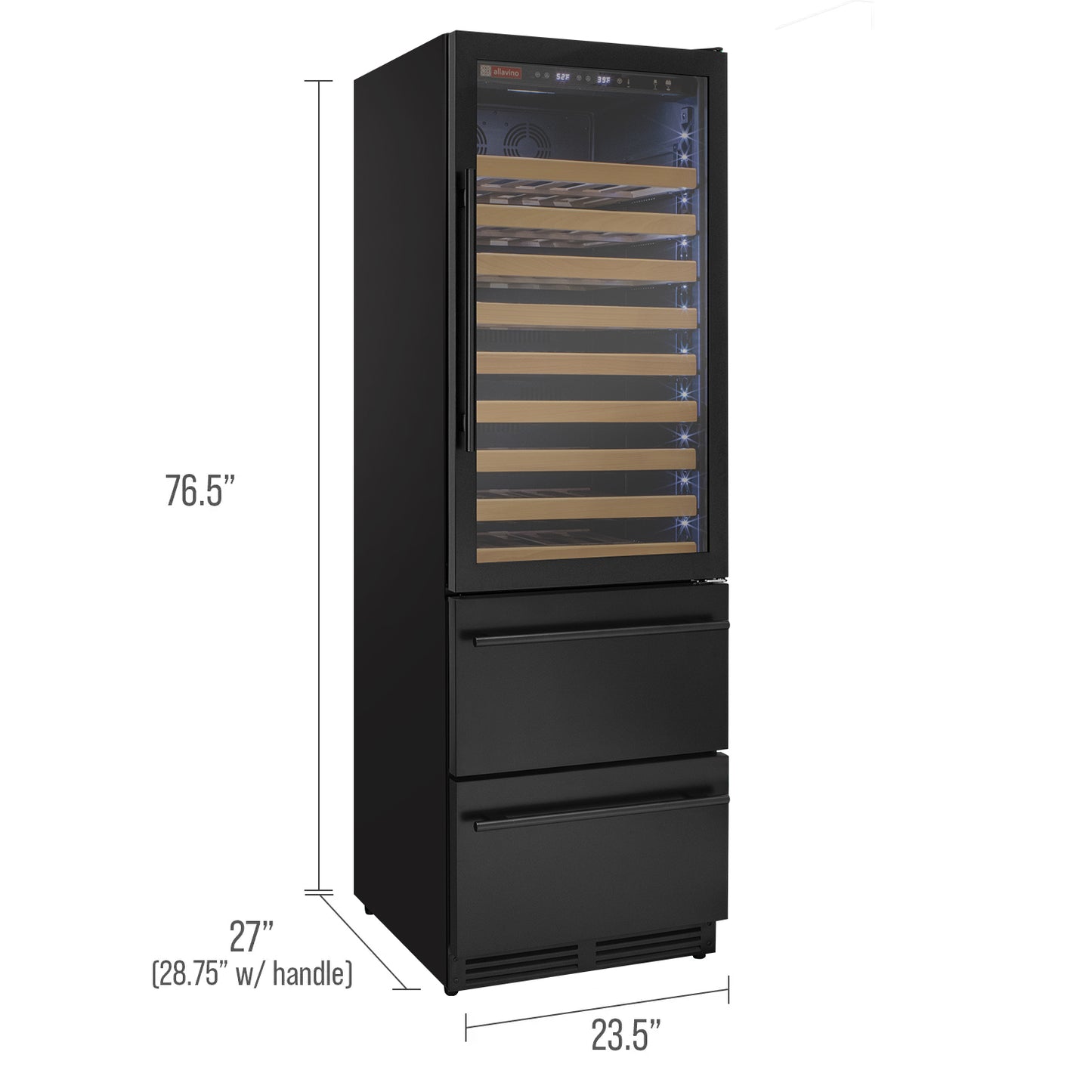 Allavino 108 Bottle Black Wine Refrigerator with Two Refrigerated Drawers