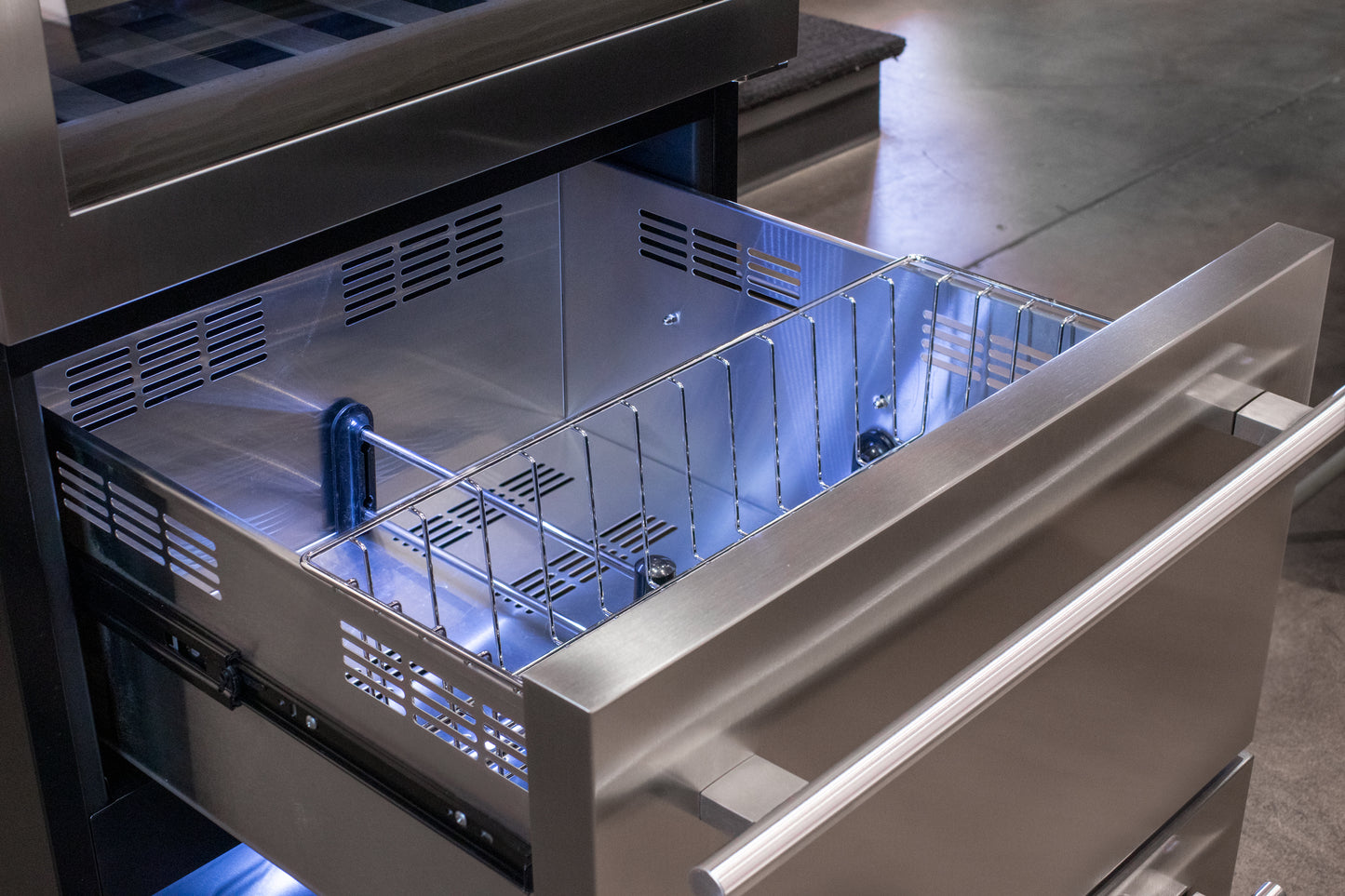 Allavino 108 Bottle Stainless Steel Wine Refrigerator with Two Refrigerated Drawers