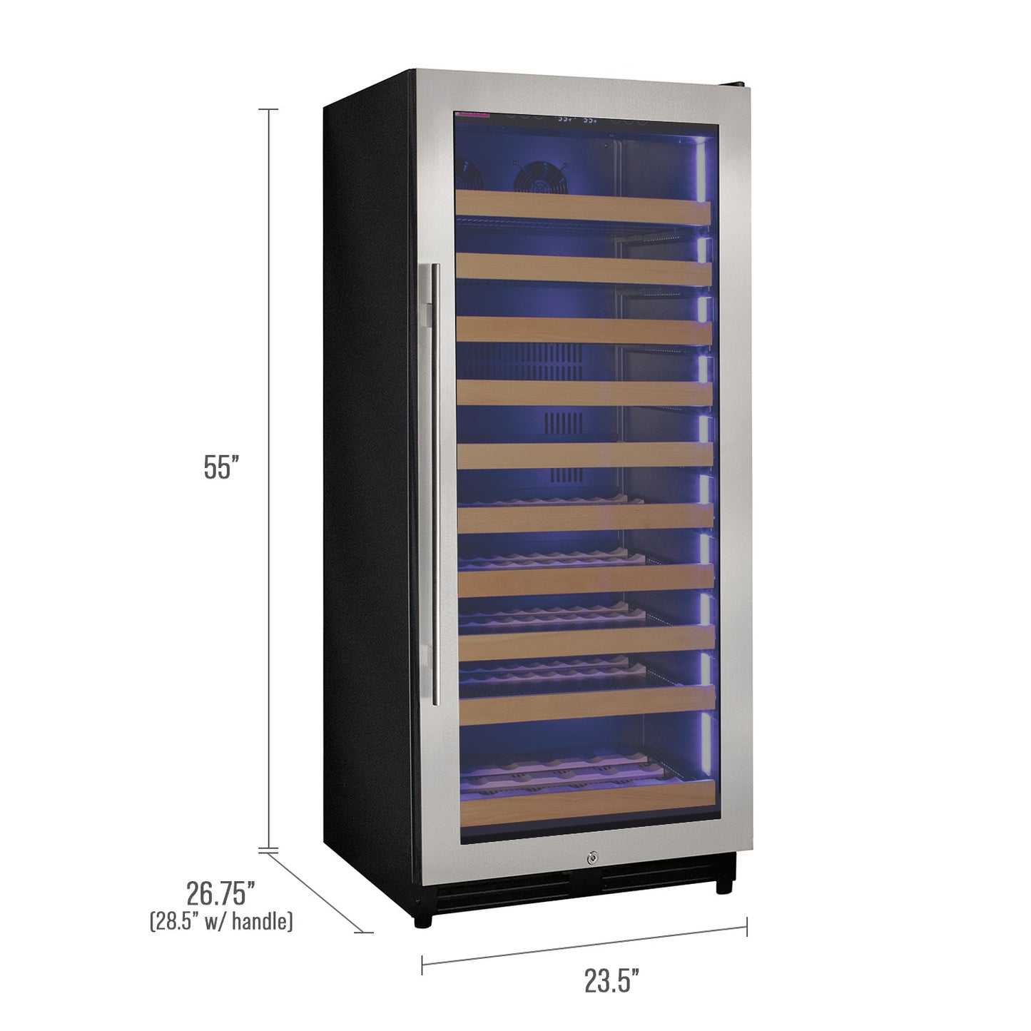 Allvaino 119 Bottle 55-Inch Tall Single Zone Right Hinge Stainless Steel Wine Refrigerator
