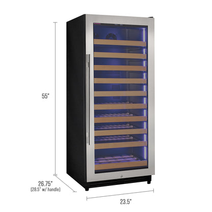 Allvaino 119 Bottle 55-Inch Tall Single Zone Right Hinge Stainless Steel Wine Refrigerator