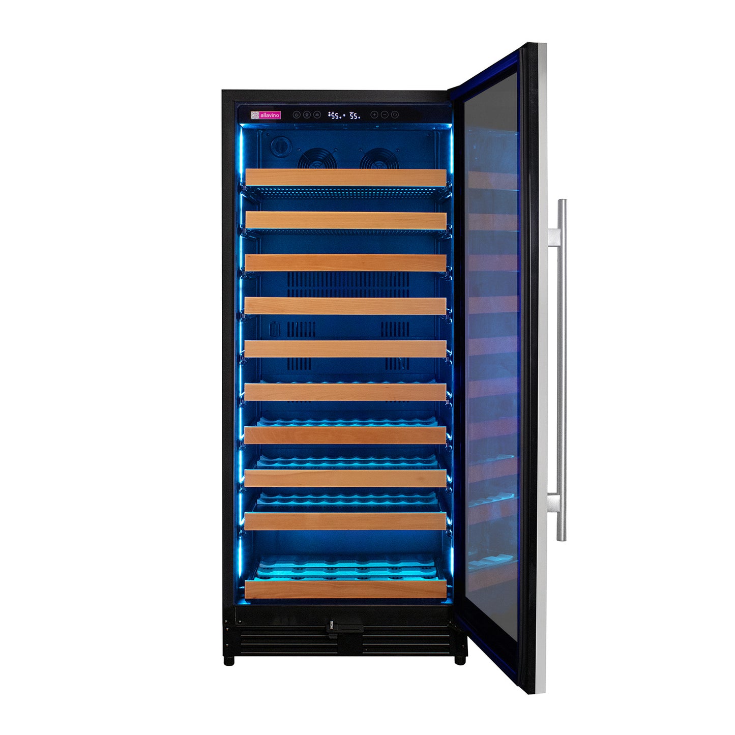 Allvaino 119 Bottle 55-Inch Tall Single Zone Right Hinge Stainless Steel Wine Refrigerator