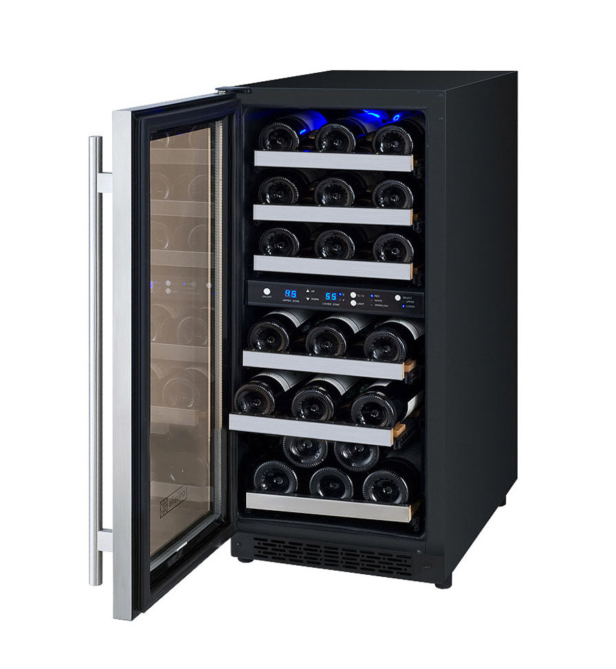 Allavino 15-Inch Wide FlexCount II Tru-Vino 30 Bottle Dual Zone Stainless Steel Left Hinge Wine Refrigerator