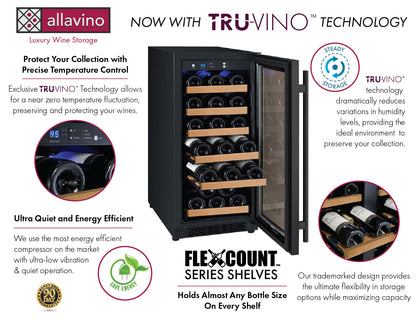 Allavino 15-Inch Wide FlexCount II Tru-Vino 30 Bottle Single Zone Black Wine Refrigerator