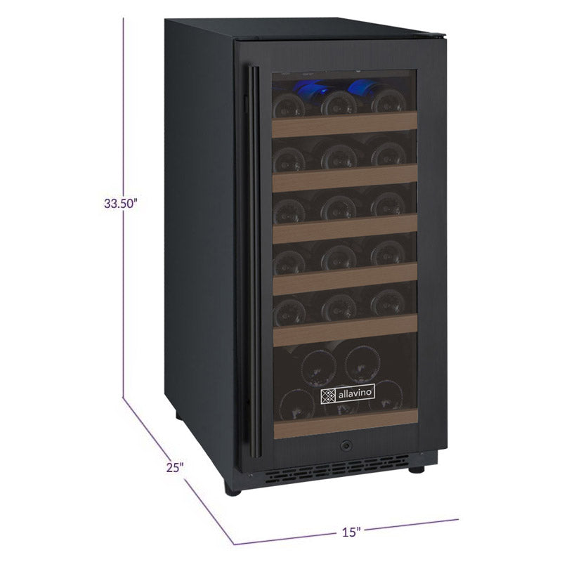 Allavino 15-Inch Wide FlexCount II Tru-Vino 30 Bottle Single Zone Black Wine Refrigerator