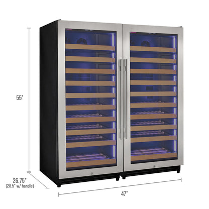 Allavino 238 Bottle 55-Inch Tall Dual Zone Side-by-Side Stainless Steel Wine Refrigerator