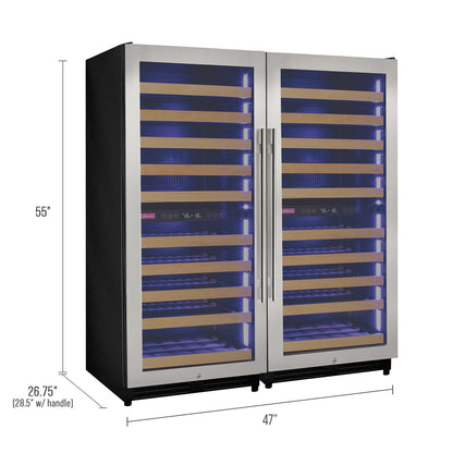 Allavino 238 Bottle 55-Inch Tall Four Zone Side-by-Side Stainless Steel Wine Refrigerator