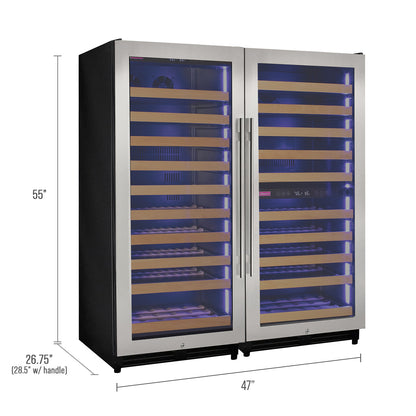 Allavino 238 Bottle 55-Inch Tall Three Zone Side-by-Side Stainless Steel Wine Refrigerator