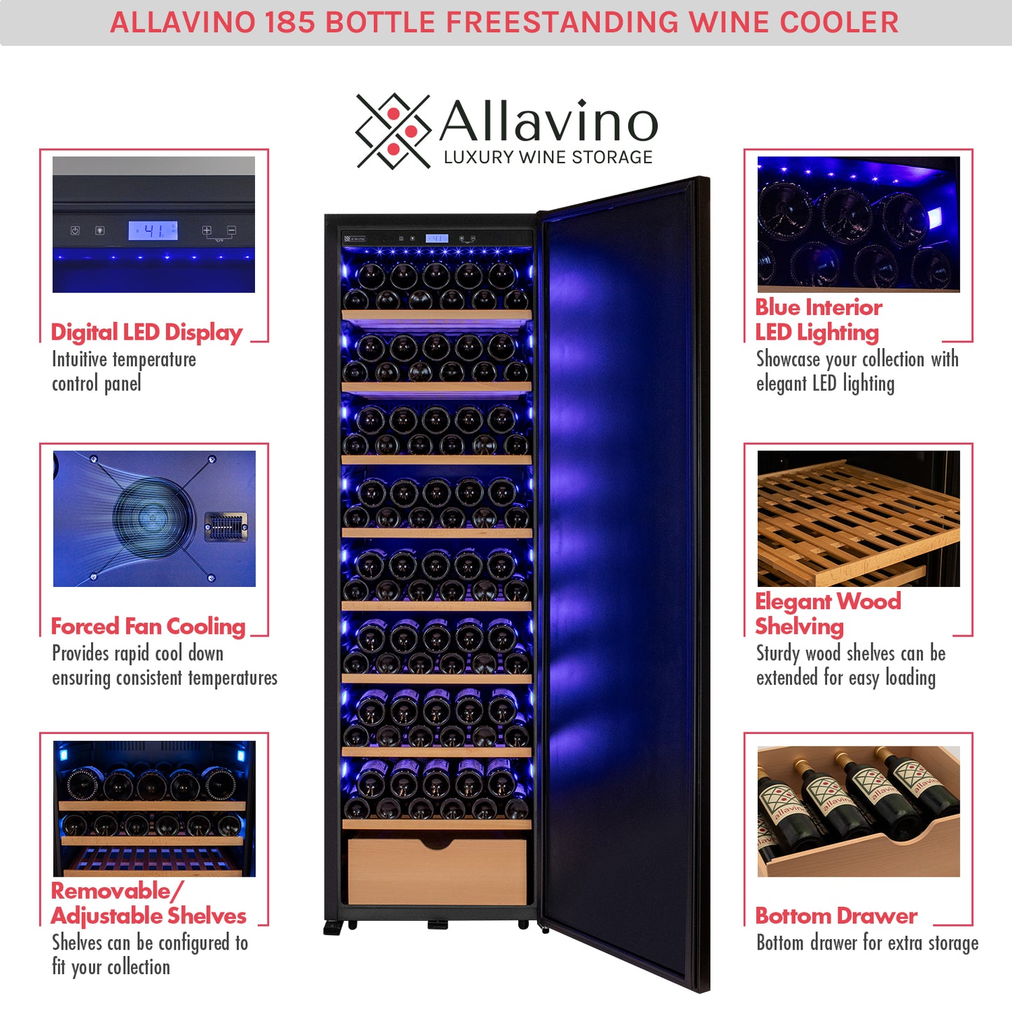 Allavino 370 Bottle Side-by-Side Wine Vault with Solid Black Doors