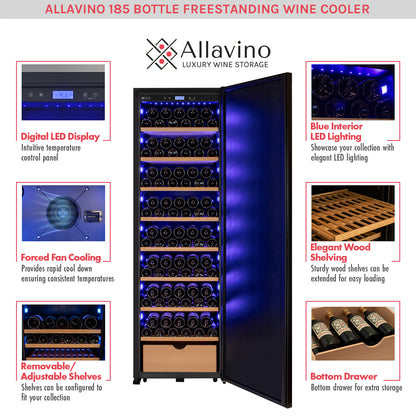 Allavino 370 Bottle Side-by-Side Wine Vault with Solid Black Doors