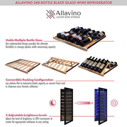 Allavino 496 Bottle Dual Zone Freestanding Wine Refrigerator with Display Shelving and Black Glass Door - Side-by-Side