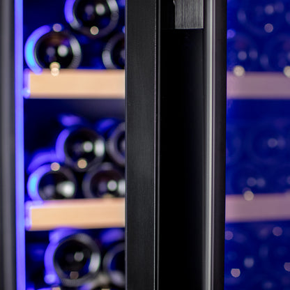 Allavino 496 Bottle Dual Zone Freestanding Wine Refrigerator with Display Shelving and Black Glass Door - Side-by-Side