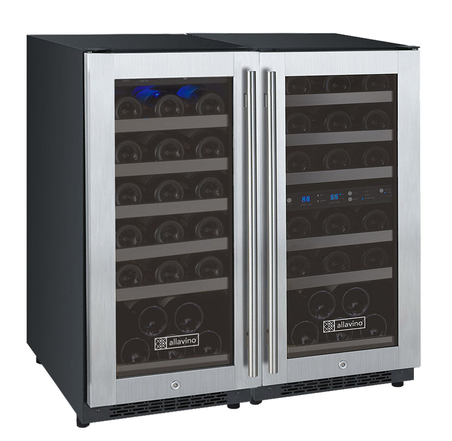 Allavino FlexCount 60 Bottle Three Zone Undercounter Side-by-Side Wine Refrigerators with Stainless Steel Doors