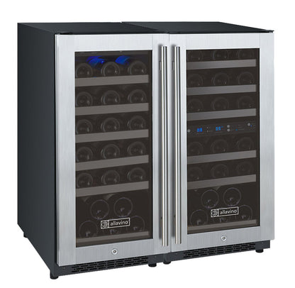 Allavino FlexCount 60 Bottle Three Zone Undercounter Side-by-Side Wine Refrigerators with Stainless Steel Doors