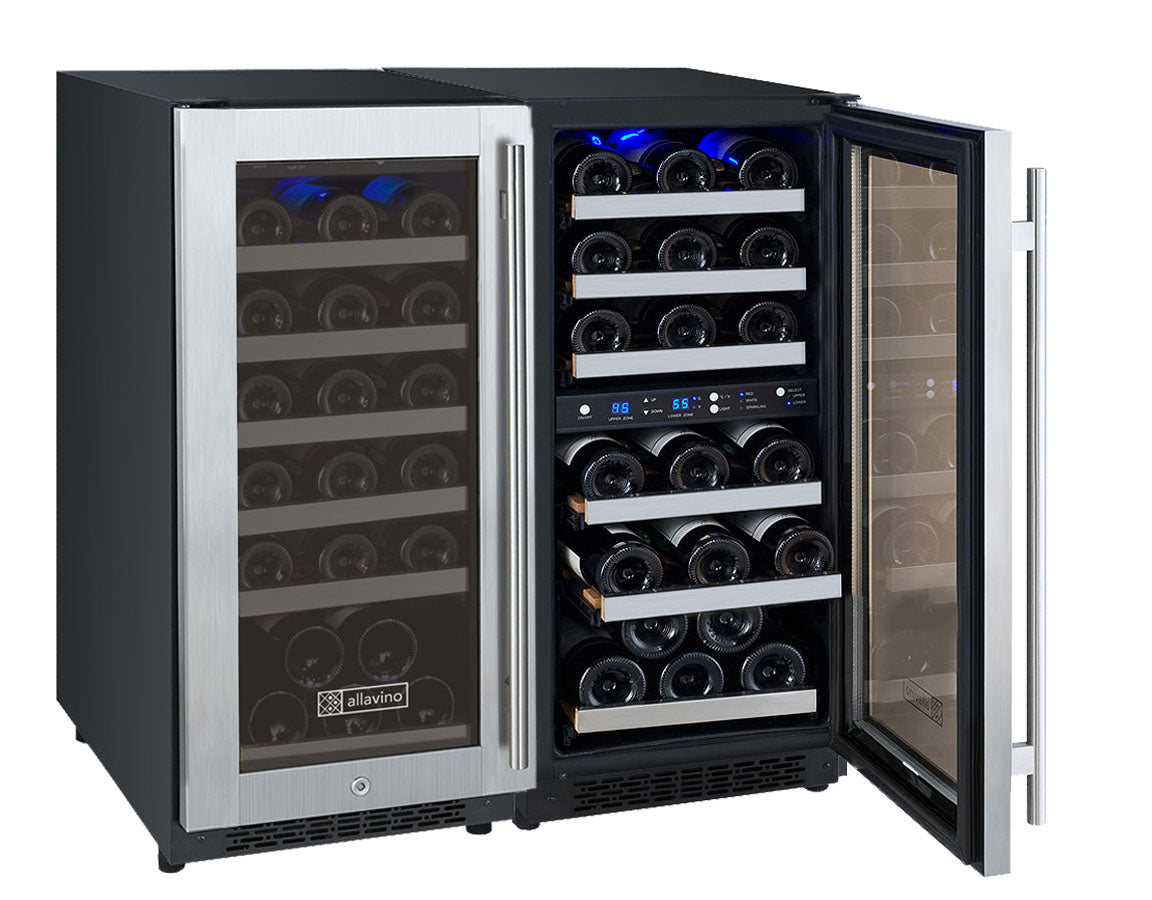 Allavino FlexCount 60 Bottle Three Zone Undercounter Side-by-Side Wine Refrigerators with Stainless Steel Doors