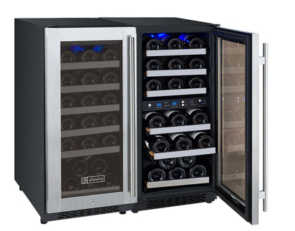 Allavino FlexCount 60 Bottle Three Zone Undercounter Side-by-Side Wine Refrigerators with Stainless Steel Doors