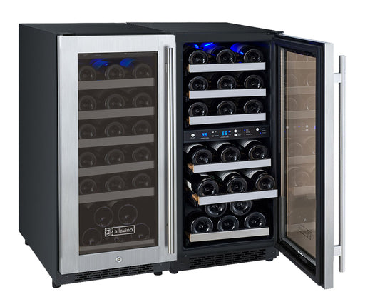 Allavino FlexCount 60 Bottle Three Zone Undercounter Side-by-Side Wine Refrigerators with Stainless Steel Doors
