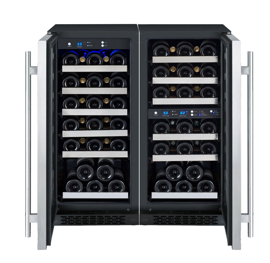 Allavino FlexCount 60 Bottle Three Zone Undercounter Side-by-Side Wine Refrigerators with Stainless Steel Doors