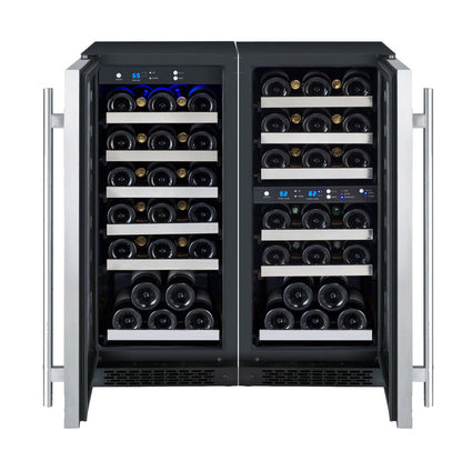 Allavino FlexCount 60 Bottle Three Zone Undercounter Side-by-Side Wine Refrigerators with Stainless Steel Doors