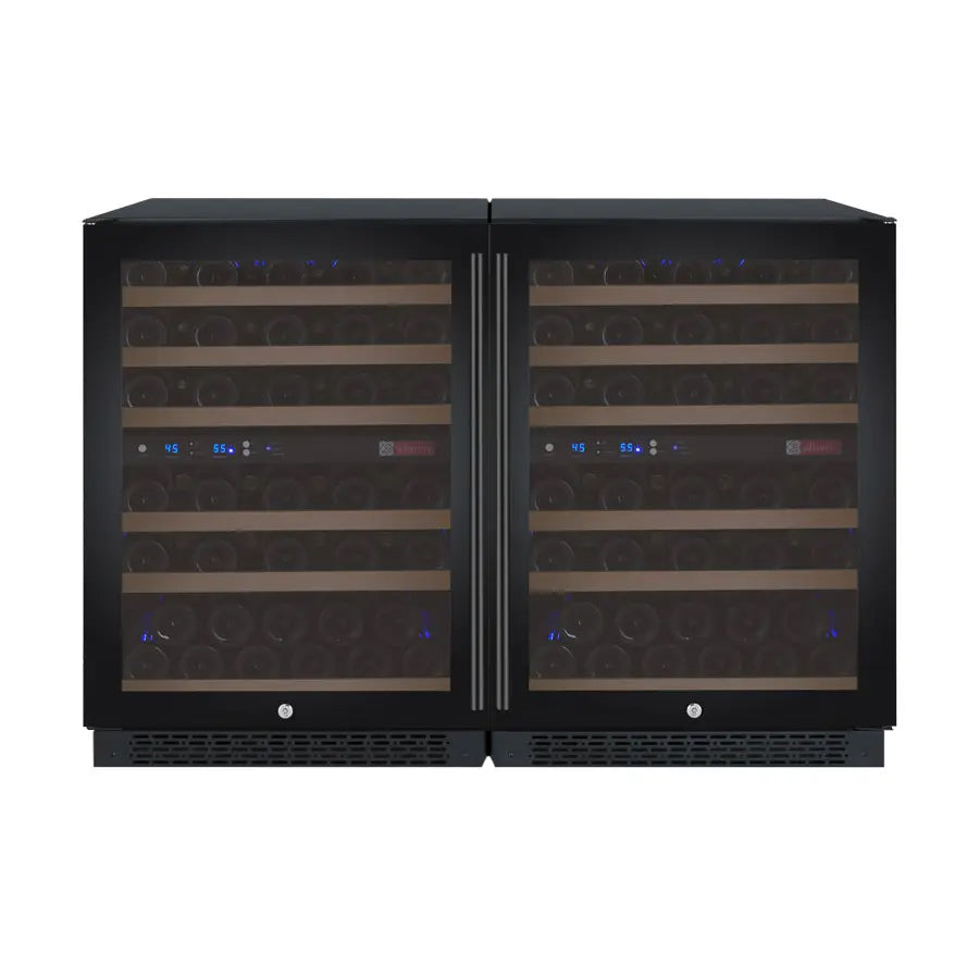 Allavino FlexCount Series 112 Bottle Four Zone Undercounter Side-by-Side Wine Refrigerators with Black Doors