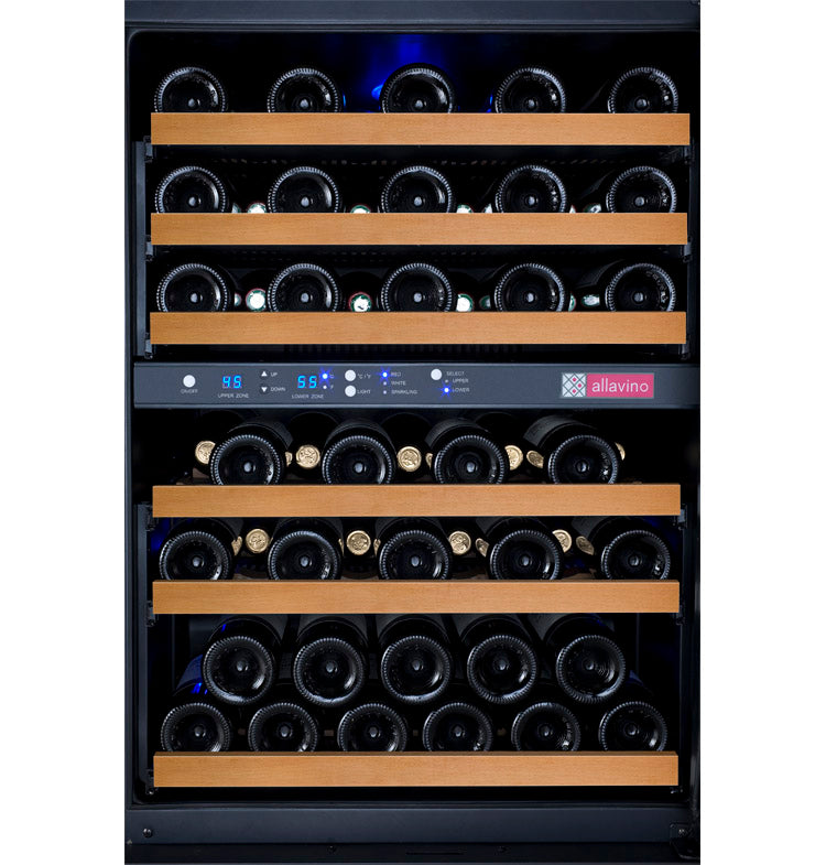 Allavino FlexCount Series 112 Bottle Four Zone Undercounter Side-by-Side Wine Refrigerators with Black Doors