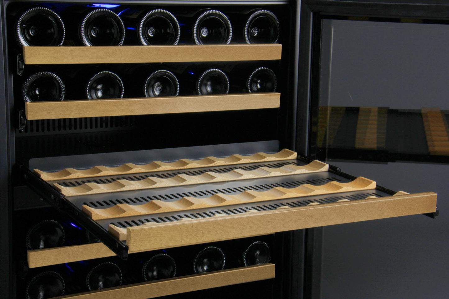 Allavino FlexCount Series 112 Bottle Four Zone Undercounter Side-by-Side Wine Refrigerators with Black Doors
