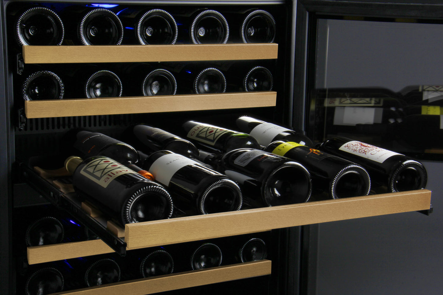 Allavino FlexCount Series 112 Bottle Four Zone Undercounter Side-by-Side Wine Refrigerators with Black Doors