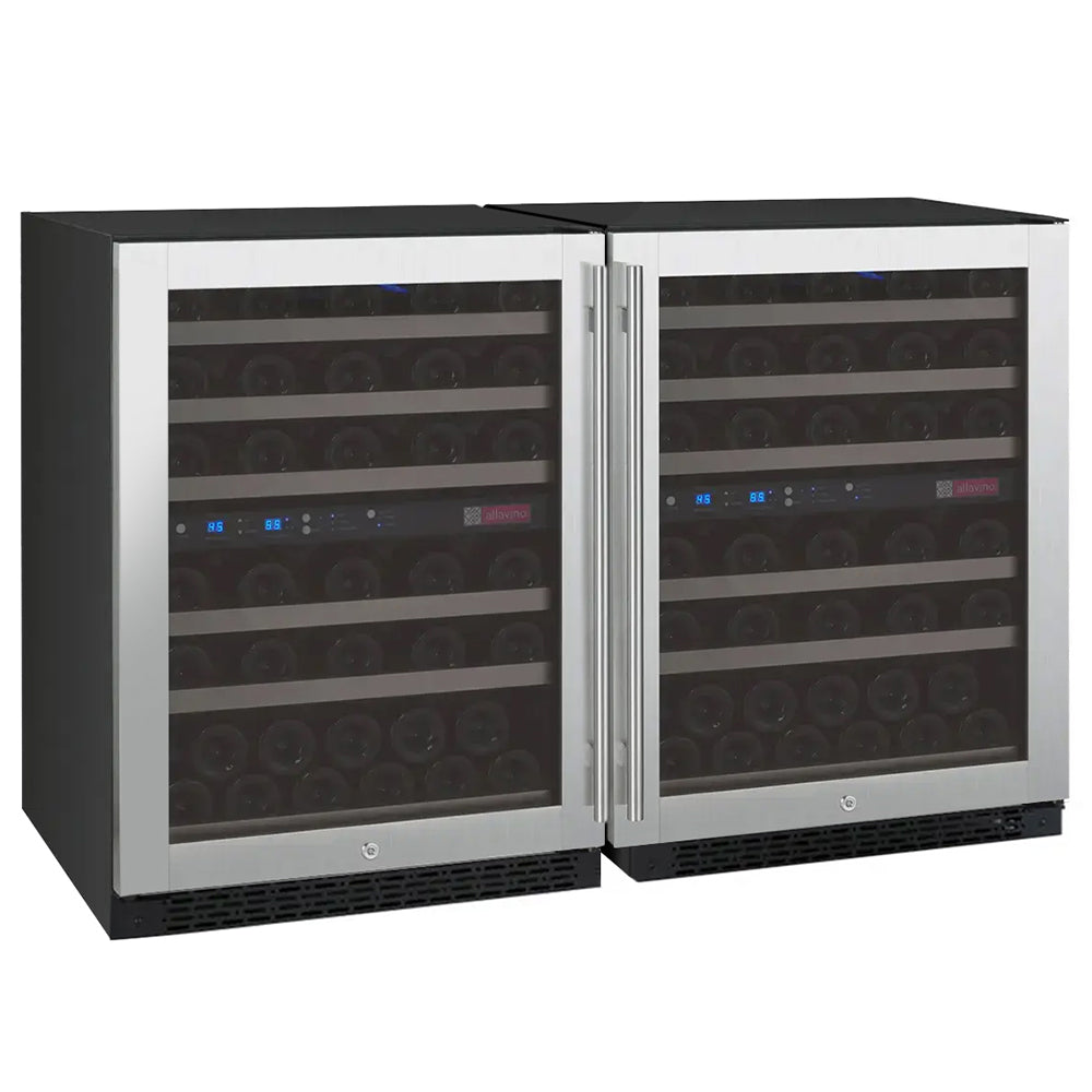 Allavino FlexCount Series 112 Bottle Four Zone Undercounter Side-by-Side Wine Refrigerators with Stainless Steel Doors