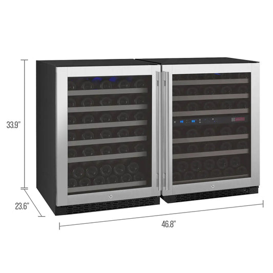 Allavino FlexCount Series 112 Bottle Three Zone Built-in Side-by-Side Wine Refrigerators with Stainless Steel Doors