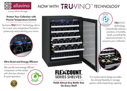 Allavino FlexCount Series 112 Bottle Three Zone Built-in Side-by-Side Wine Refrigerators with Stainless Steel Doors