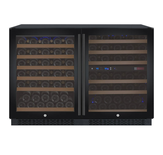 Allavino FlexCount Series 112 Bottle Three Zone built-in Side-by-Side Wine Refrigerators with Black Doors