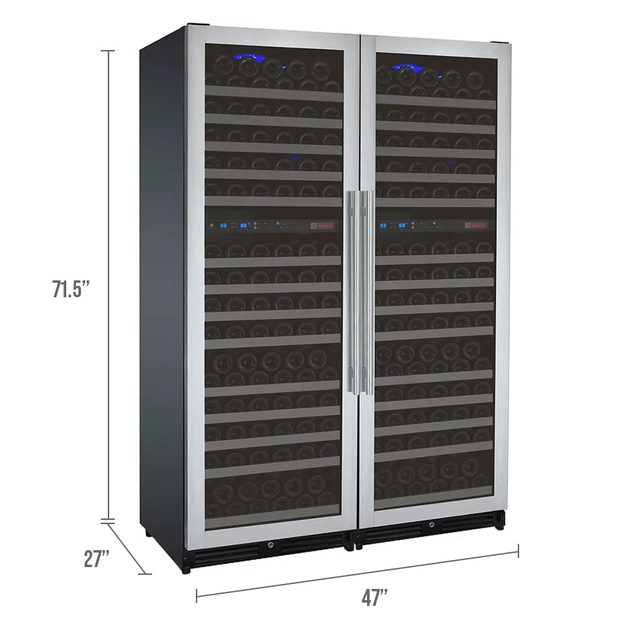 Allavino FlexCount Series 344 Bottle Four-Zone Tall Side-by-Side Wine Refrigerators with Stainless Steel Doors