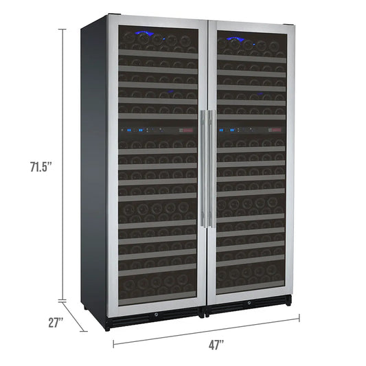 Allavino FlexCount Series 344 Bottle Four-Zone Tall Side-by-Side Wine Refrigerators with Stainless Steel Doors