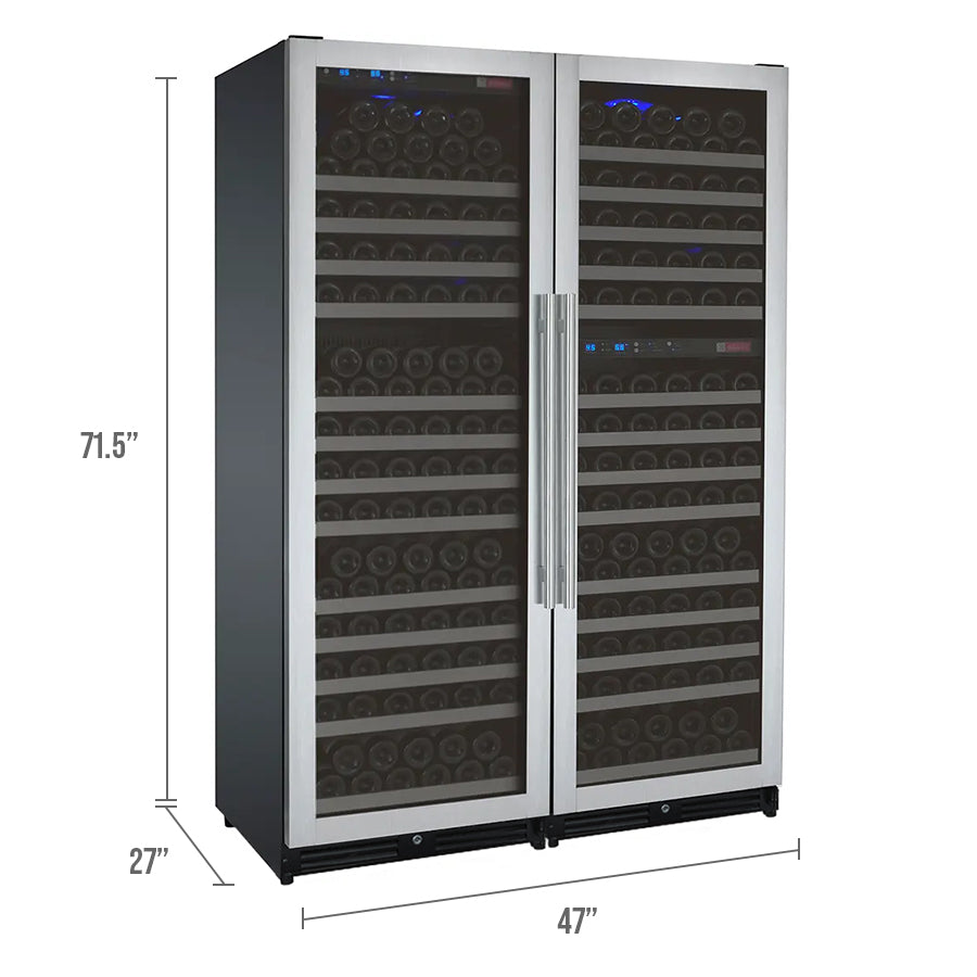 Allavino FlexCount Series 349 Bottle Tall Three Zone Side-by-Side Wine Refrigerators with Stainless Steel Doors