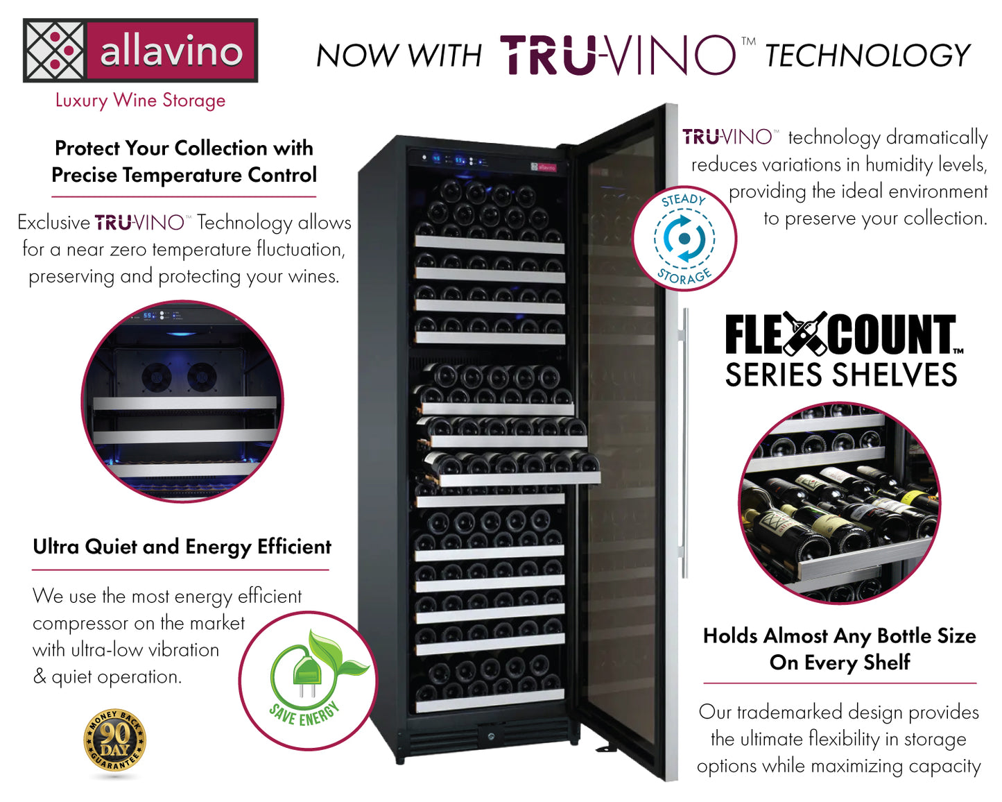 Allavino FlexCount Series 349 Bottle Tall Three Zone Side-by-Side Wine Refrigerators with Stainless Steel Doors