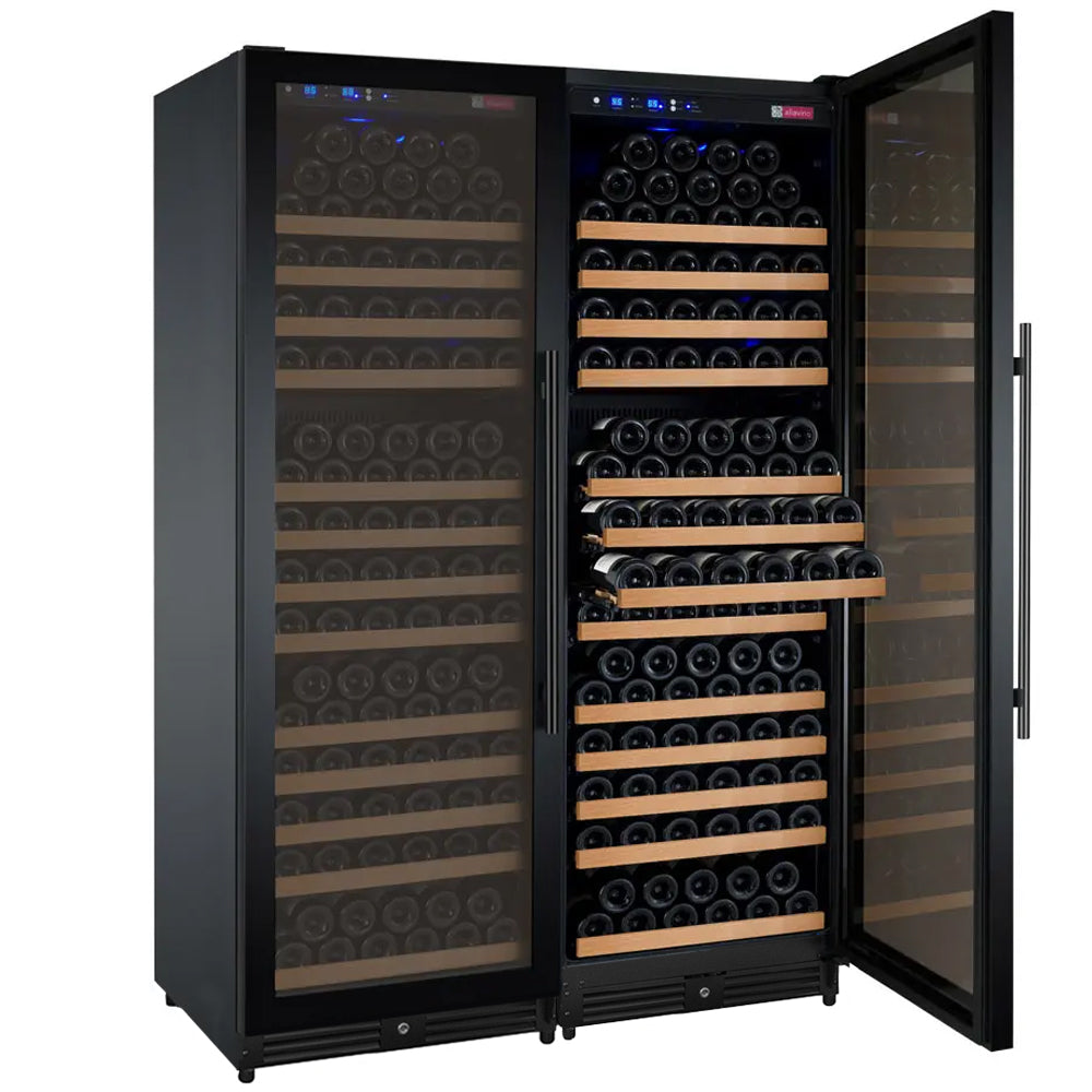 Allavino FlexCount Series 354 Bottle Dual Zone Built-in Side-by-Side Wine Refrigerators with Black Doors