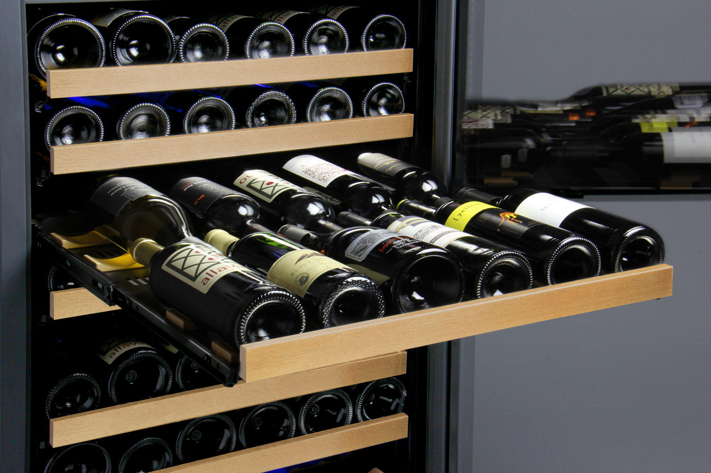 Allavino FlexCount Series 354 Bottle Dual Zone Built-in Side-by-Side Wine Refrigerators with Black Doors