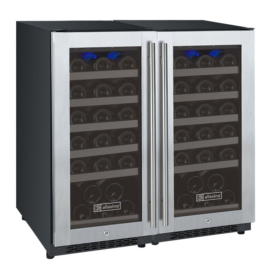 Allavino FlexCount Series 60 Bottle Dual Zone Undercounter Side-by-Side Wine Refrigerators with Stainless Steel Doors