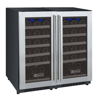 Allavino FlexCount Series 60 Bottle Dual Zone Undercounter Side-by-Side Wine Refrigerators with Stainless Steel Doors