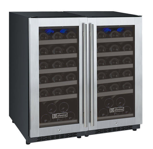 Allavino FlexCount Series 60 Bottle Dual Zone Undercounter Side-by-Side Wine Refrigerators with Stainless Steel Doors