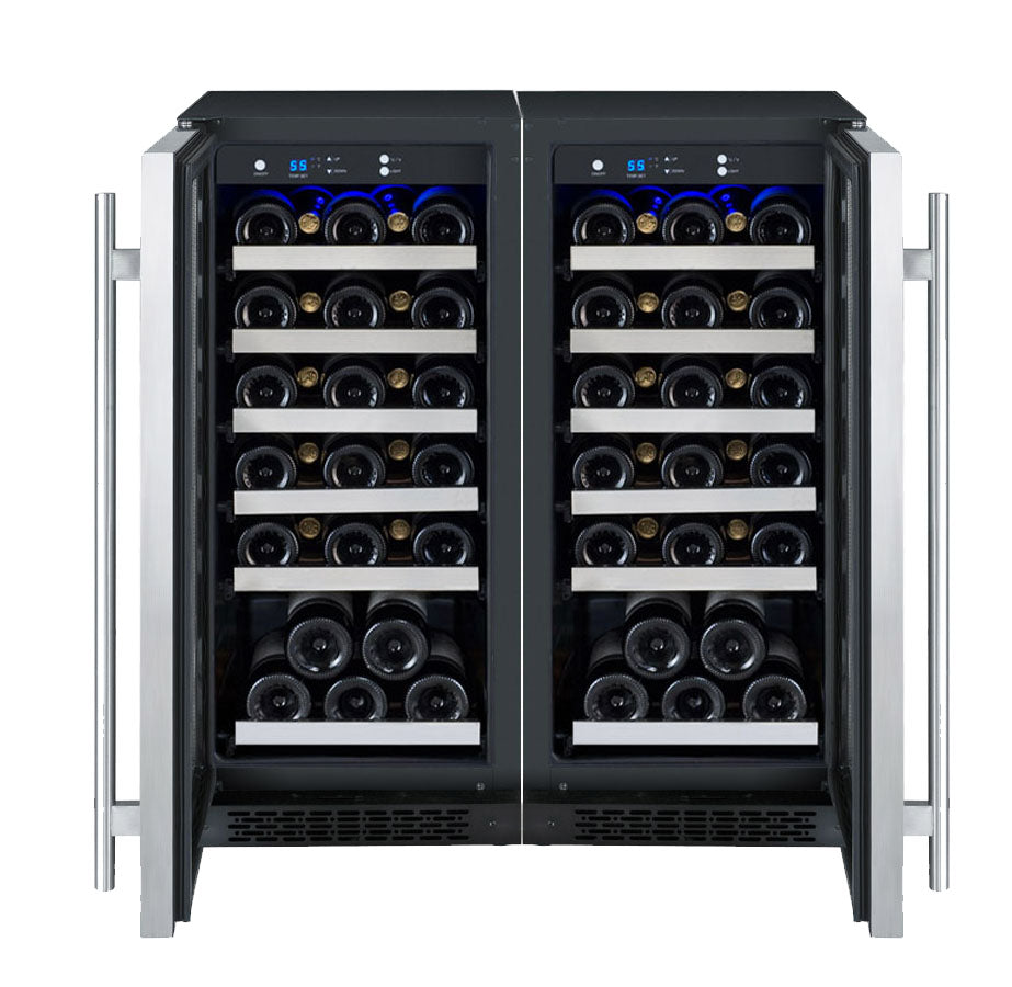 Allavino FlexCount Series 60 Bottle Dual Zone Undercounter Side-by-Side Wine Refrigerators with Stainless Steel Doors