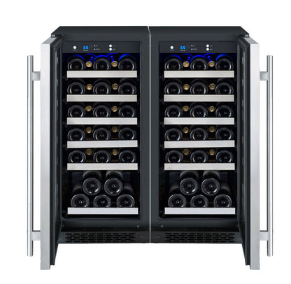 Allavino FlexCount Series 60 Bottle Dual Zone Undercounter Side-by-Side Wine Refrigerators with Stainless Steel Doors